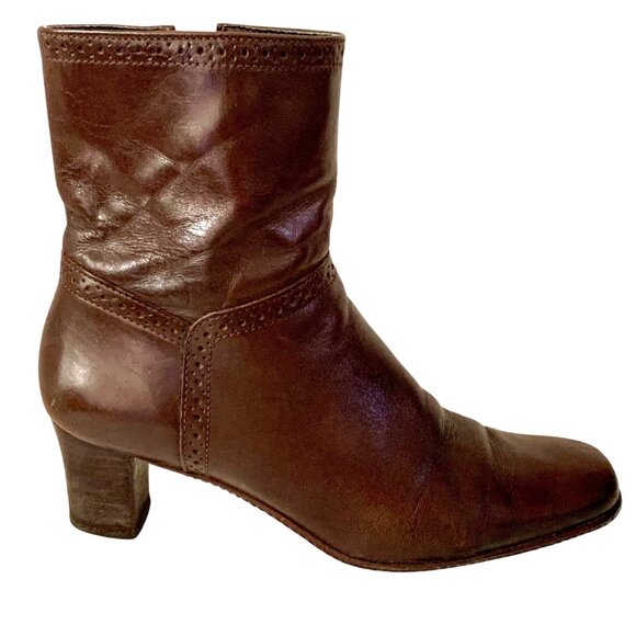 Antonio Melani Leather Anke Boots Coffee Brown Bootie US 6.5 Block Heel Side Zip - Picture 2 of 9